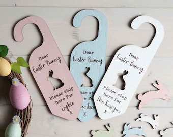 Personalised Easter Bunny Stop Here Sign, Easter Bunny Door Hanger, Kids Easter Gift, Easter Eve Sign