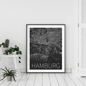 Poster | Bild | Hamburg Karte Schwarz-Weiß | posterschmiede® Premium-Qualität