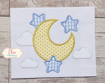 Moonlighting Moon and Stars Embroidered Pin