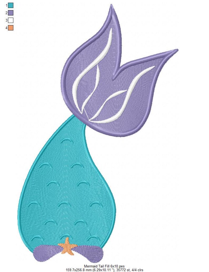 Diseño de bordado de cola de sirena, aplique con puntada de relleno, conjunto para bebé niña con temática oceánica (descarga digital) imagen 15