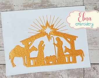 Nativity Fill Stitch Embroidery Design: Christmas Machine Embroidery (Digital Download)