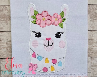 Llama Face with Flowers Machine Embroidery Design (Digital Download)