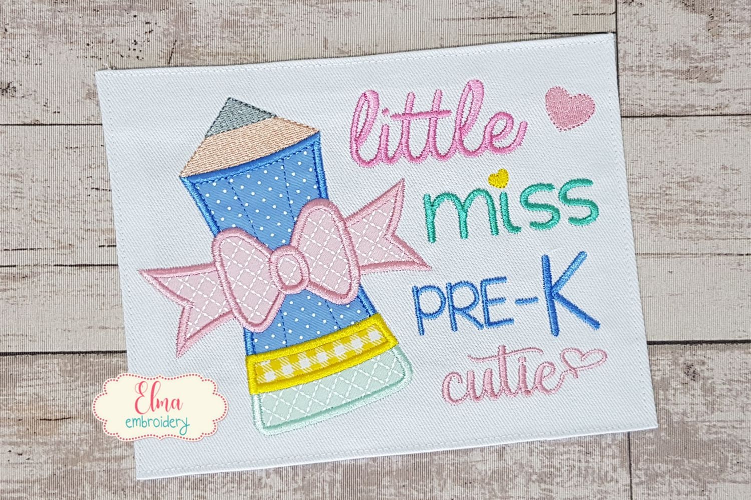 Little Miss Pre-K Cutie - Applique Embroidery - 4x4 5x7 6x10 7x12 - Machine Embroidery Design - School Embroidery - Pre-K Embroidery