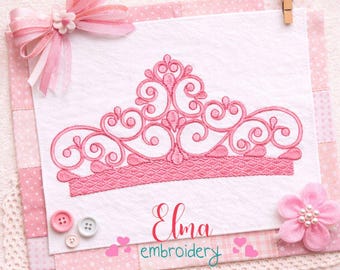 Princess Tiara Embroidery Design Elegant Crown Girl Shirt Pattern (Digital Download)