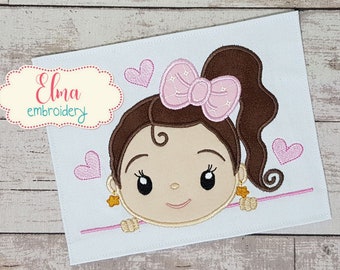 Girl Ponytail Applique Embroidery Design (4x4 5x7 6x10 7x12) (Digital Download)