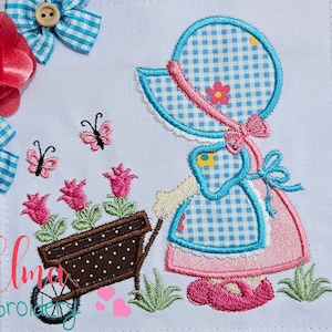Sunbonnet and Tulips Applique Embroidery Design (Digital Download)