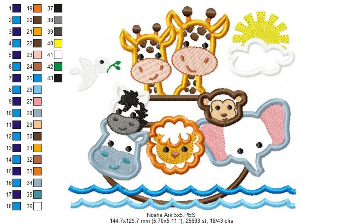 Noah's Ark Machine Embroidery Design Applique Etsy