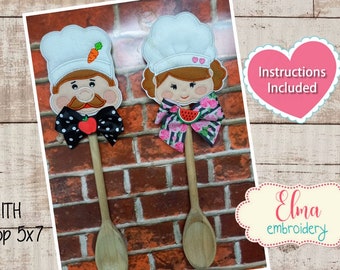 Chef Spoons Embroidery Applique: 5x7 Machine Design (Instructions Included)