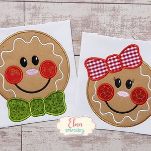 Gingerbread Boy and Girl Face Applique Embroidery Design (Digital Download)