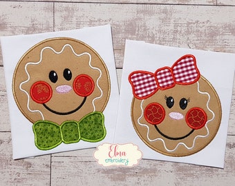 Diseño de bordado con apliques de caras de niño y niña de jengibre (descarga digital)