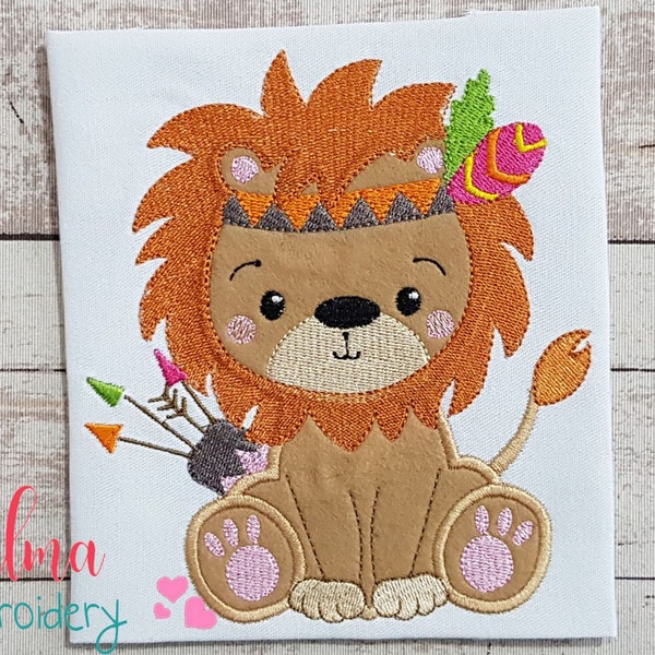 Lion bohème indien - Motif de broderie Machine - Appliqué - Broderie animale - 4 x 4 5 x 5 6 x 6 7 x 7 - Broderie Boho - Applique de broderie Lion