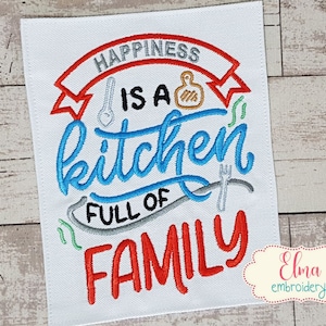 Happines é uma cozinha cheia de família - Provérbios de bordado - 4x4 5x5 6x6 7x7 - Design de bordado à máquina - Bordado de cozinha