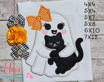 Ghost Cat Applique Embroidery Design – Halloween Machine Stitch (Digital Pattern)