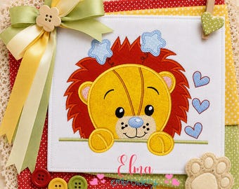 Lion Embroidery Design: Applique Baby Safari Jungle Animal with Hearts (Digital Download)