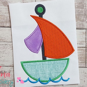 Little Sail Boat - Applique Embroidery Design - 4x4 5x4 5x7 5x8 6x10 7x12 - Machine Embroidery Design - Boat Embroidery