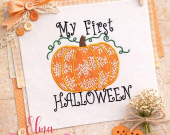 My First Halloween Pumpkin Embroidery Design: Baby Fall Appliqué (Digital Download)