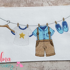 Varal para bebê menino - Ponto de preenchimento - 5x4 5x7 5x8 6x10 7x12 - Design de bordado à máquina - Bordado para bebê menino - Novo bordado para bebê