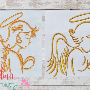 Angel Girl and Boy - Fill Stitch - Machine Embroidery Design - 4x4 5x5 6x6 7x7 - Guardian Angel Embroidery - Baptism Embroidery