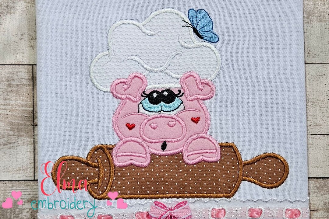 Kitchen Chef Piglet Machine Embroidery Design Applique Animal