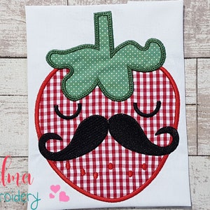 Applique con baffi da ragazzo fragola - Disegno per ricamo a macchina (4x4 5x4 5x7 5x8 6x10 7x12)