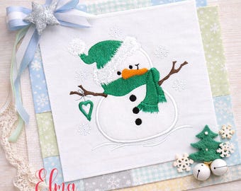 Snowman Applique Embroidery Design Winter Christmas Snowman Decor (Digital Download)