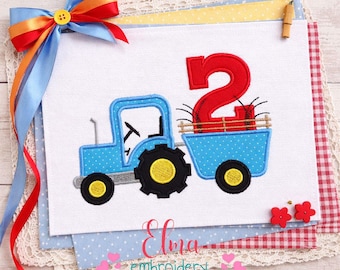 Traktor Zahl 2 Stickdatei Bauernhof Geburtstag Applikation Kinder Shirt (Digitaler Download)