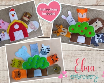Animals Finger Puppets ITH Embroidery Design (4x4)