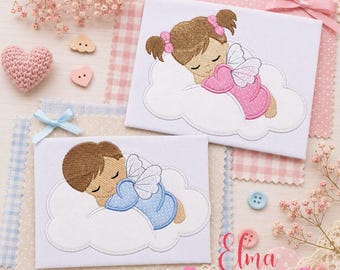 Sleeping Baby Angel Embroidery Design Boy Girl Applique Nursery (Digital Download)
