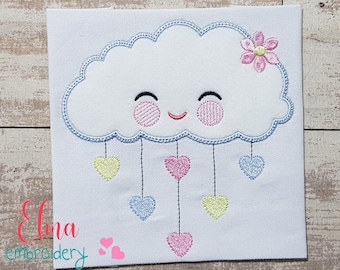Raining Hearts Cloud Applique - Machine Embroidery Design (4x4 5x5 6x6 7x7)