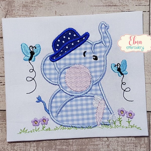 Elephant Boy with Hat - Machine Embroidery Design - Applique Embroidery - Animal Embroidery - 4x4 5x5 6x6 7x7 - Elephant Boy Applique