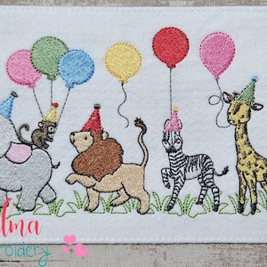 Safari Animals Birthday Parade Fill Stitch Machine Embroidery Design (Digital Download)