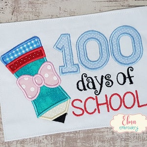 100 days of School - Applique Embroidery - 5x7 6x10 7x12 - Machine Embroidery Design - School Embroidery