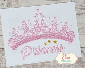 Princesa Tiara - Design de bordado com ponto de preenchimento - 4x4 5x7 6x10 - Design de bordado à máquina - Bordado de princesa - Bordado de coroa