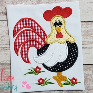 Frango e Flores - Design de Bordado à Máquina - Bordado de Apliques - Bordado de Animais - 4x4 5x4 5x7 5x8 6x10 7x12