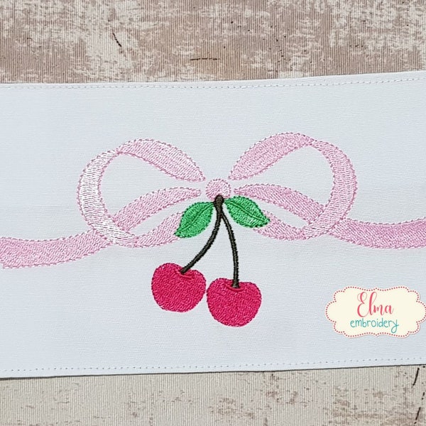 Cherry and Bow - Fill Stitch Embroidery - 4x4 5x4 5x7 5x8 6x10 7x12 - Machine Embroidery Design - Baby Embroidery - Newborn Embrooidery
