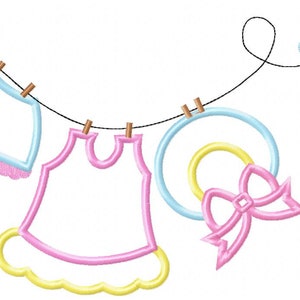 Baby Girl Clothesline Applique Embroidery 5x4 5x7 5x8 6x10 7x12 Machine Embroidery Design Baby Girl Applique Embroidery Pattern image 2