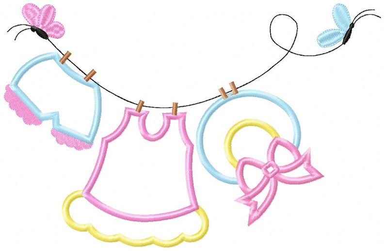 Baby Girl Clothesline Applique Embroidery 5x4 5x7 5x8 6x10 7x12 Machine Embroidery Design Baby Girl Applique Embroidery Pattern image 2