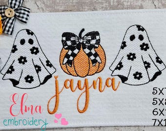 Halloween Pumpkin and Ghosts Sketch Stitch Embroidery Design (Digital Download)