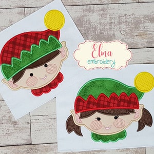 Elf Junge und Mädchen Applikation - Weihnachten Maschinenstickerei Applikation (Digitaler Download)