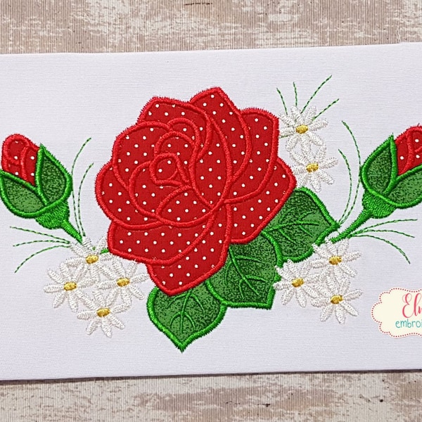 Spring Rose Flower - Applique Embroidery Design - 5x4 5x7 5x8 6x10 7x12 - Machine Embroidery Design - Flower embroidery