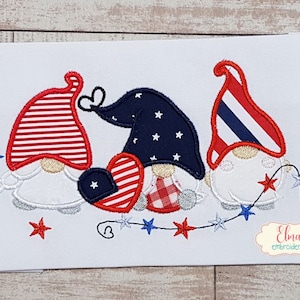 Patriotic Gnomes Applique: 4th of July Machine Embroidery Design (5x7 7x12) (Digital Download)