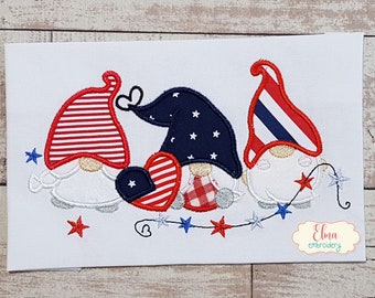 Patriotic Gnomes Applique: 4th of July Machine Embroidery Design (5x7 7x12) (Digital Download)