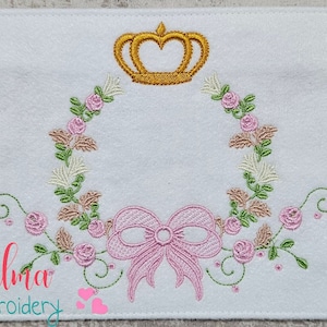 Floral Frame Bow Crown - Fill Stitch Machine Embroidery Design (5x4 5x7 5x8 6x10 7x12)