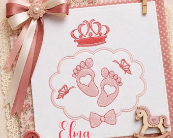 Baby Feet Embroidery Design: Crown Frame Nursery Gift Keepsake (Digital Download)