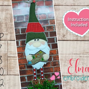 Gnome Camping met kaart ITH-project - stoffen - 5 x 7 5 x 8 6 x 10 7 x 12 - Made in the Hoop - machineborduurontwerp - instructies inbegrepen