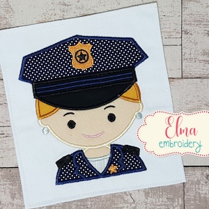 Police Office Girl - Machine Embroidery Design - Applique Embroidery - 4x4 5x7 6x10 7x12 - Police Embroidery - Occupation Embroidery