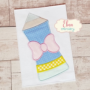 Pencil with Bow - Applique Embroidery - 4x4 5x4 5x7 5x8 6x10 7x12 - Machine Embroidery Design- School Embroidery - Back to School Embroidery