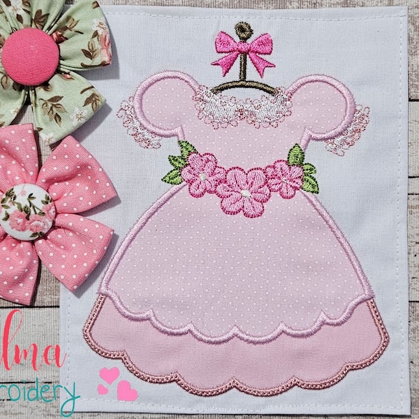 Baby Girl Dress with Flower on Hanger - Applique - 4x4 5x4 5x7 5x8 6x10 7x12 - Machine Embroidery Design - Baby Girl Embroidery - Newborn