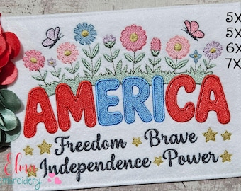 Diseño de bordado «América en flor» – Puntada de relleno floral patriótica (Descarga digital)