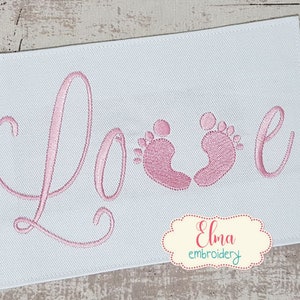 Love Baby Feet - Haftowane powiedzenia - 4x4 5x7 6x10 - Projekt haftu maszynowego - Haft cytatem - Haft Love - Haft noworodkowy